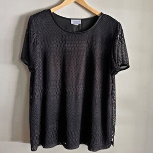 Vintage Black Lace Overlay Blouse Petite 16P 18P Lined Plus Top USA